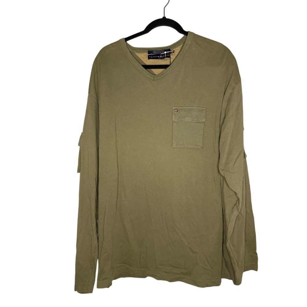 Tommy Hilfiger Olive Green Long Sleeve V-Neck Pocket‎ Tee XL
